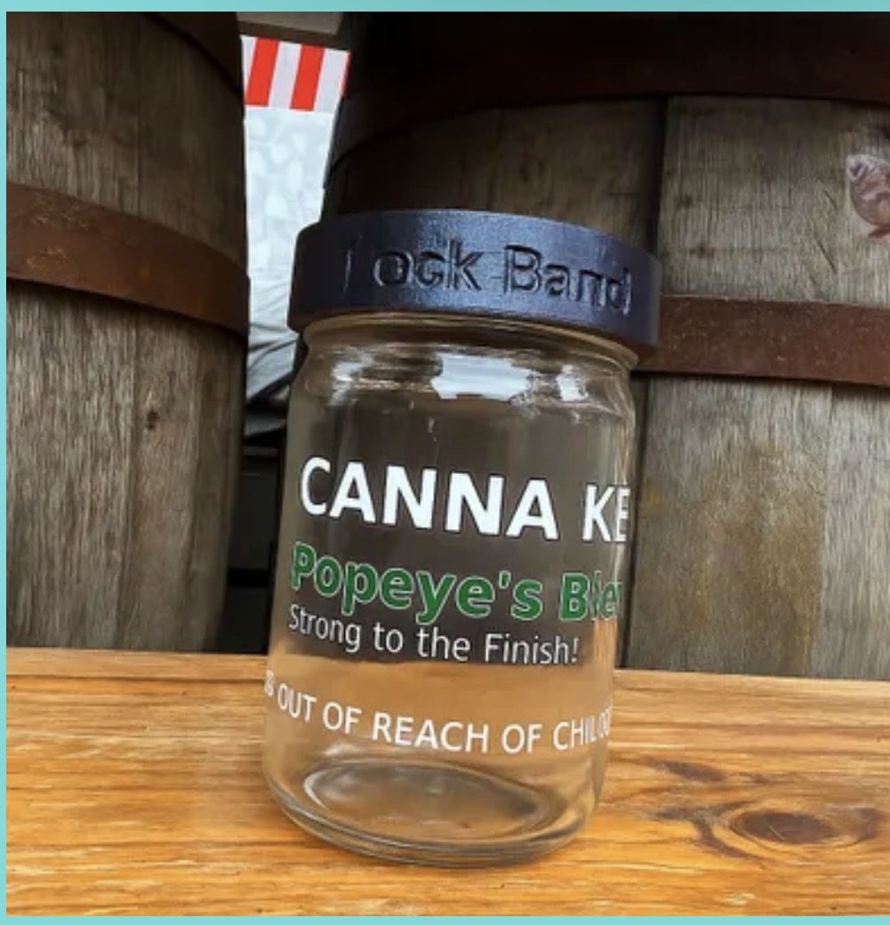 Clear Canna jar with black lock lid