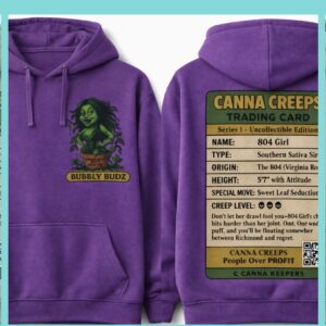 Purple hoodie with Bubbly Budz front and back