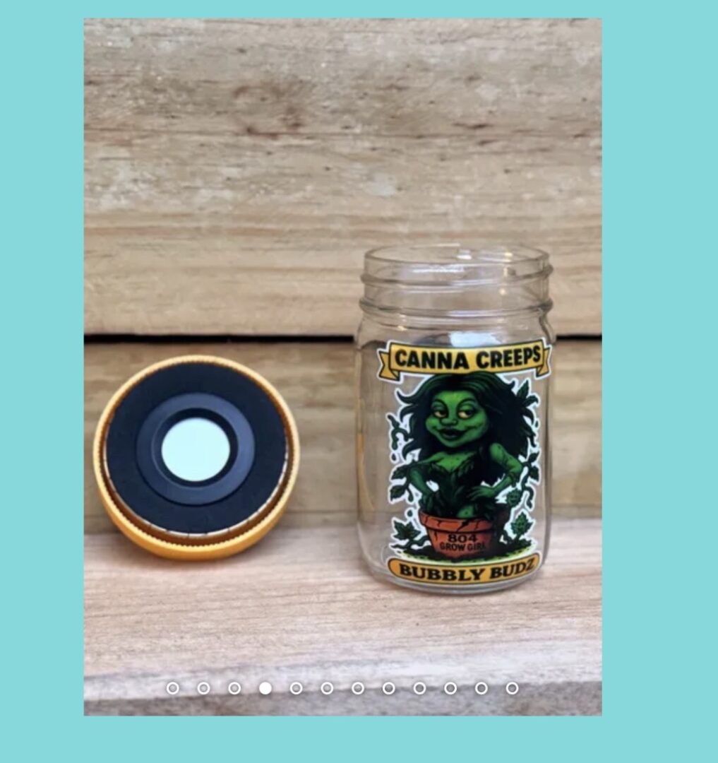 Canna Creeps Bubbly Buds glass jar and lid