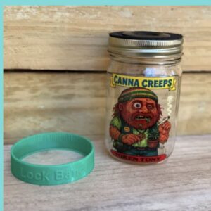 Mason jar with Canna Creeps Token Tony label