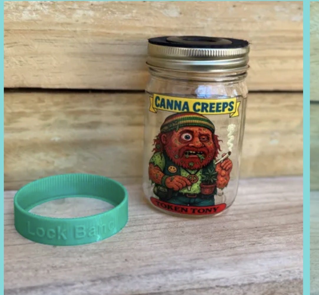 Canna Creeps mason jar with silicone band