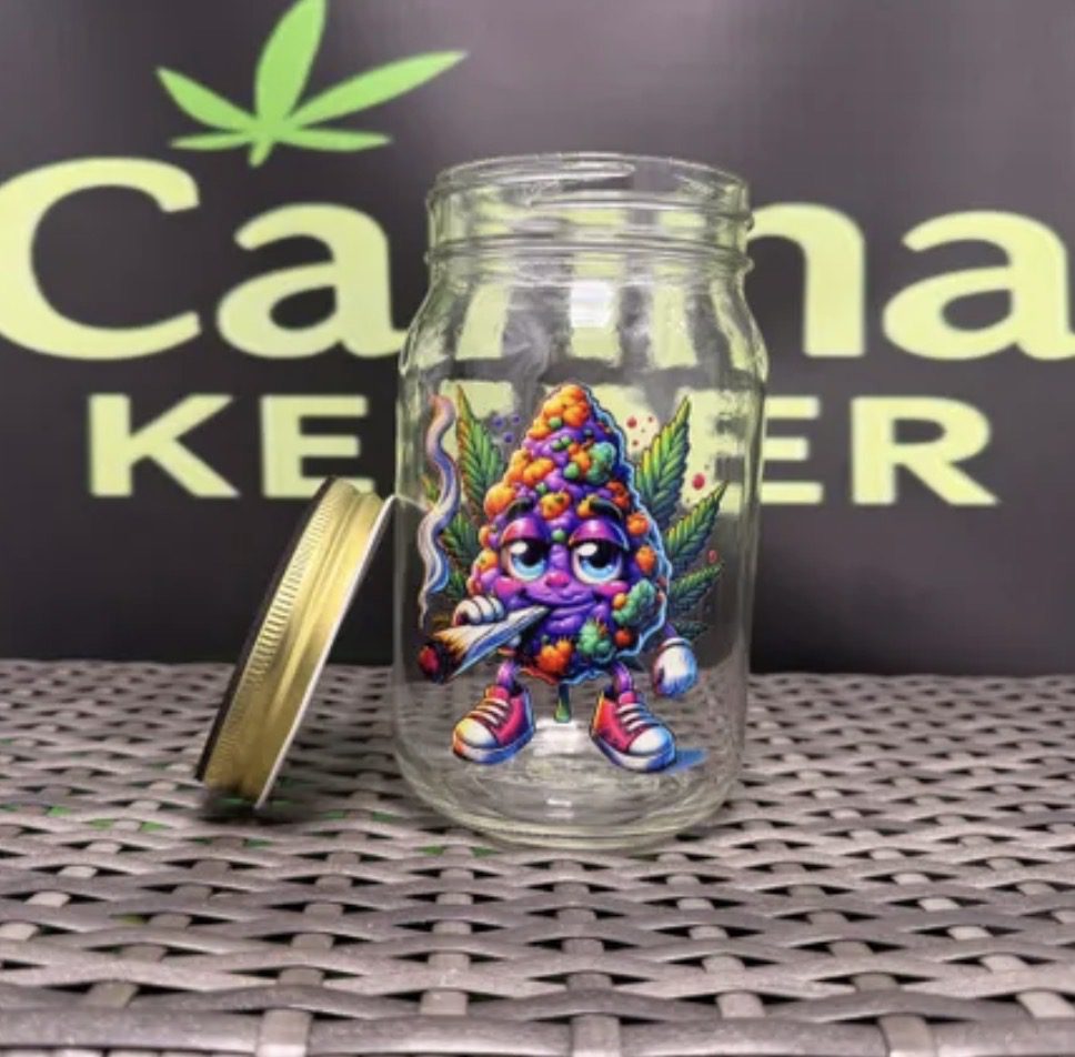 Mason jar with smoking cannabis bud sticker