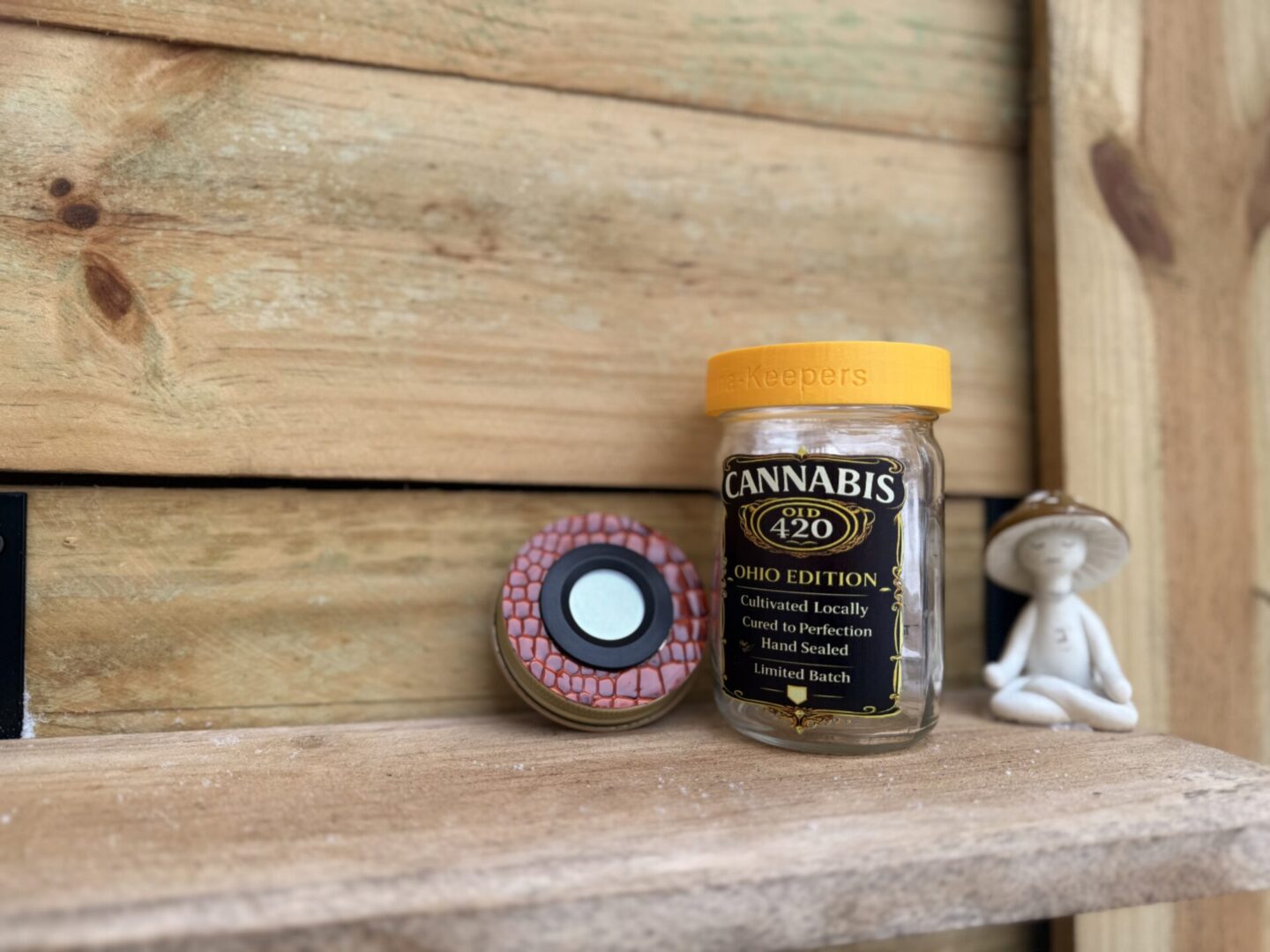 Ohio edition cannabis jar on wooden shelf