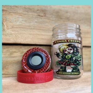 Canna Creeps glass jar with red silicone lid