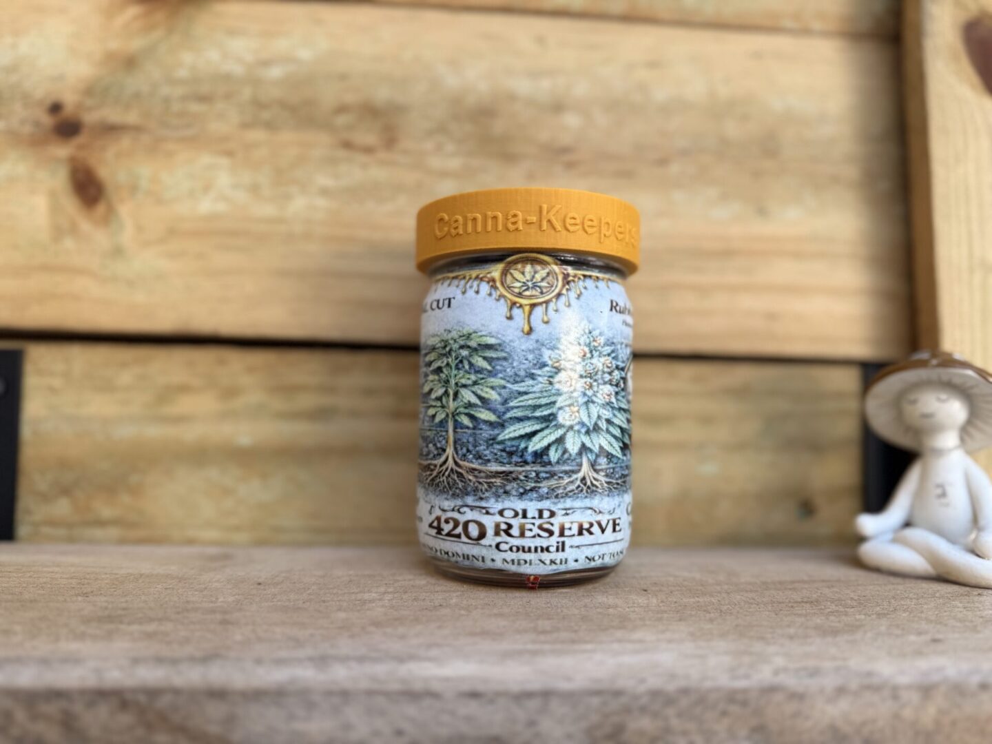 Canna-Keeper jar with Old 420 Reserve label